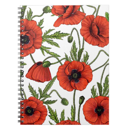 Papaver, rood en groen op wit notitieboek (Voorkant)