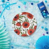 Papaver, rood en groen op wit papieren bordje (Feest)