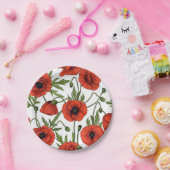 Papaver, rood en groen op wit papieren bordje (Feest)