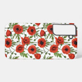Papaver, rood en groen op wit samsung galaxy hoesje (Achterkant horizontaal)