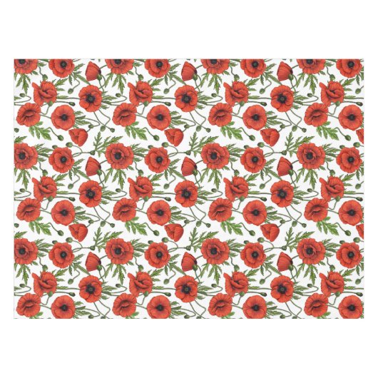 Papaver, rood en groen op wit tafelkleed (Voorkant (Horizontaal))