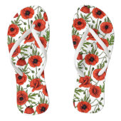 Papaver, rood en groen op wit teenslippers (Voetbed)