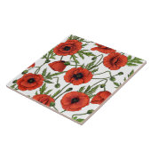 Papaver, rood en groen op wit tegeltje (Zijkant)