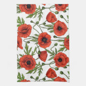 Papaver, rood en groen op wit theedoek (Verticaal)