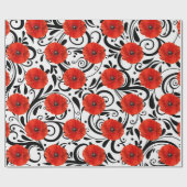 Papaver rood zwart wit glam stripes cadeaupapier (Vlak)