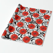 Papaver rood zwart wit glam stripes cadeaupapier (Uitgerold)