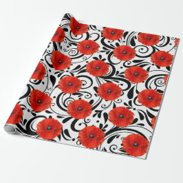 Papaver rood zwart wit glam stripes cadeaupapier