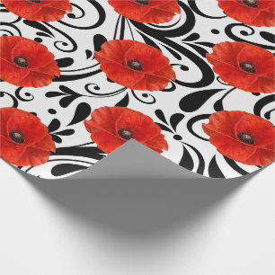 Papaver rood zwart wit glam stripes cadeaupapier