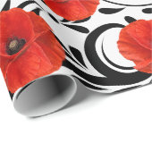 Papaver rood zwart wit glam stripes cadeaupapier (Rol Hoek)