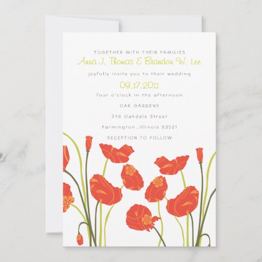 papaver Vertical Invitation Card Kaart (Voorkant)
