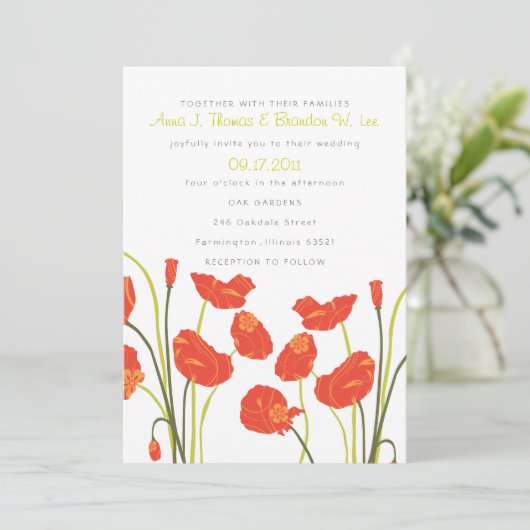 papaver Vertical Invitation Card Kaart (Staand voorkant)