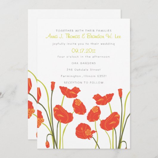papaver Vertical Invitation Card Kaart (Voorkant / Achterkant)