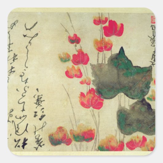 papaver vierkante sticker (Voorkant)