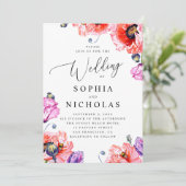 Papaver. Waterverf rode bloemenbruiloft + QR-code Kaart (Staand voorkant)