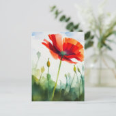 papaver, wei, waterverf, bloem briefkaart (Staand voorkant)