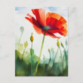 papaver, wei, waterverf, bloem briefkaart (Voorkant)