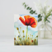papaver, wei, waterverf, bloem briefkaart (Staand voorkant)