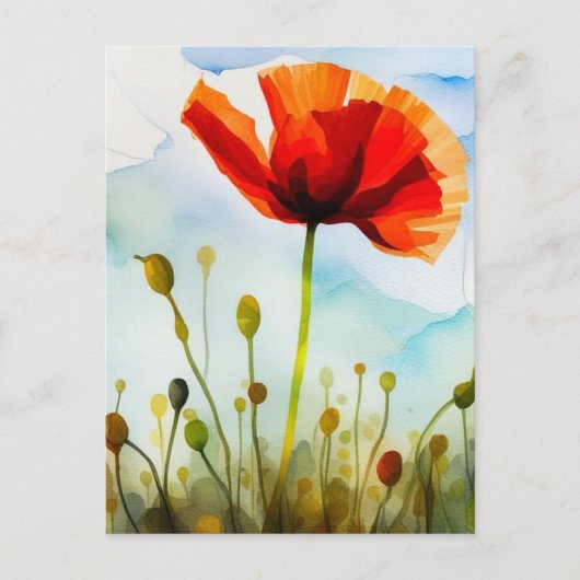 papaver, wei, waterverf, bloem briefkaart (Voorkant)