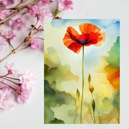 Papaver, weide, waterverf kunst, bloem briefkaart