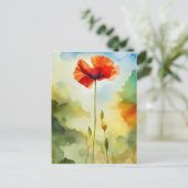 Papaver, weide, waterverf kunst, bloem briefkaart (Staand voorkant)