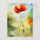 Papaver, weide, waterverf kunst, bloem briefkaart (Voorkant)