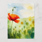 Papaverbloem, weide, waterverf kunst briefkaart (Voorkant)