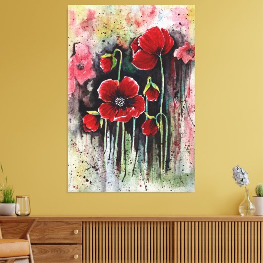 papaverbloemen in Waterverf Canvas Afdruk (Insitu (Woonkamer))