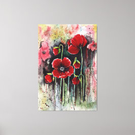 papaverbloemen in Waterverf Canvas Afdruk