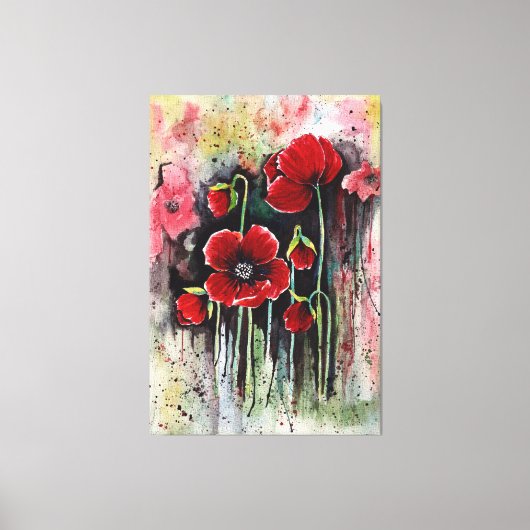 papaverbloemen in Waterverf Canvas Afdruk (Voorkant)