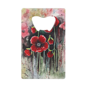 papaverbloemen in Waterverf Creditkaart Flessenopener