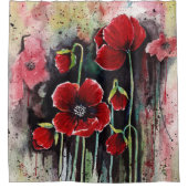 papaverbloemen in Waterverf Douchegordijn (Voorkant)
