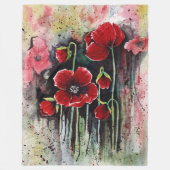 papaverbloemen in Waterverf Fleece Deken (Voorkant)