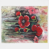papaverbloemen in Waterverf Fleece Deken (Voorkant (Horizontaal))