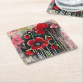 papaverbloemen in Waterverf Kartonnen Onderzetters (Schuin)