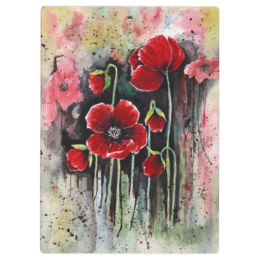 papaverbloemen in Waterverf Klembord (Achterkant)