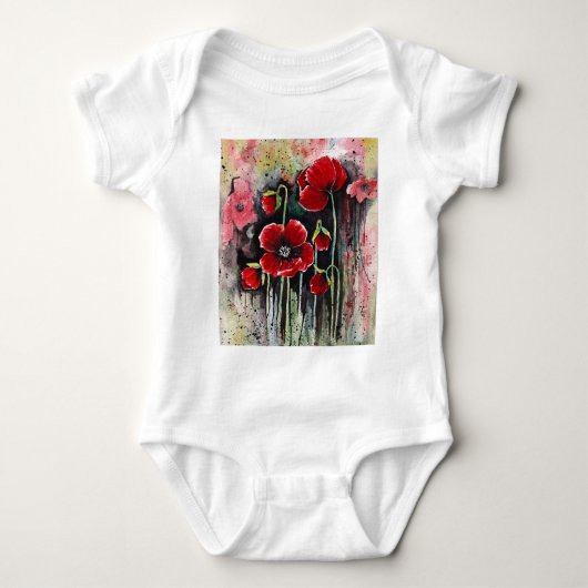 papaverbloemen in Waterverf Romper (Voorkant)