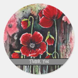 papaverbloemen in Waterverf Ronde Sticker