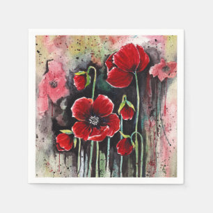 papaverbloemen in Waterverf Servet