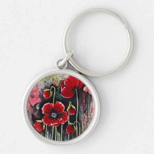 papaverbloemen in Waterverf Sleutelhanger (Voorkant)