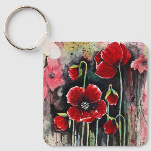 papaverbloemen in Waterverf Sleutelhanger