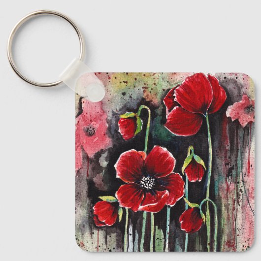 papaverbloemen in Waterverf Sleutelhanger (Voorkant)