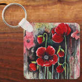 papaverbloemen in Waterverf Sleutelhanger (Voorkant)