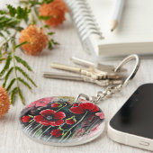 papaverbloemen in Waterverf Sleutelhanger (Voorkant Rechts)