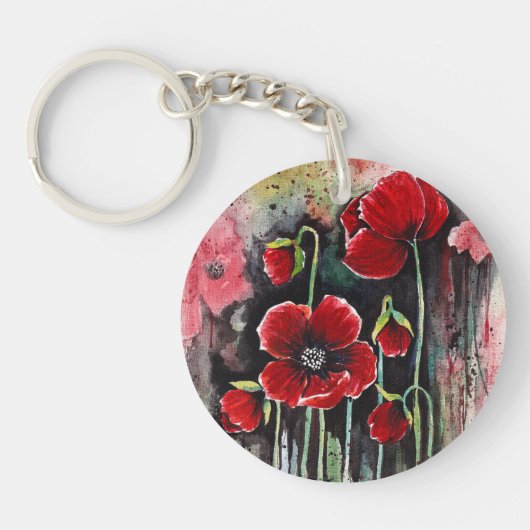 papaverbloemen in Waterverf Sleutelhanger (Voorkant)