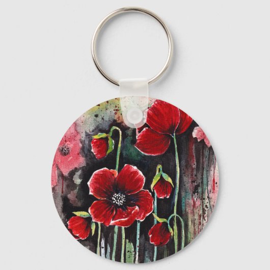 papaverbloemen in Waterverf Sleutelhanger (Voorkant)