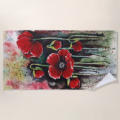 papaverbloemen in Waterverf Strandlaken (Voorkant)