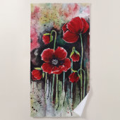 papaverbloemen in Waterverf Strandlaken (Voorkant)