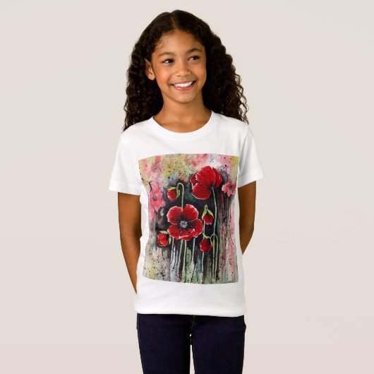 papaverbloemen in Waterverf T-shirt (Voorkant volledig)