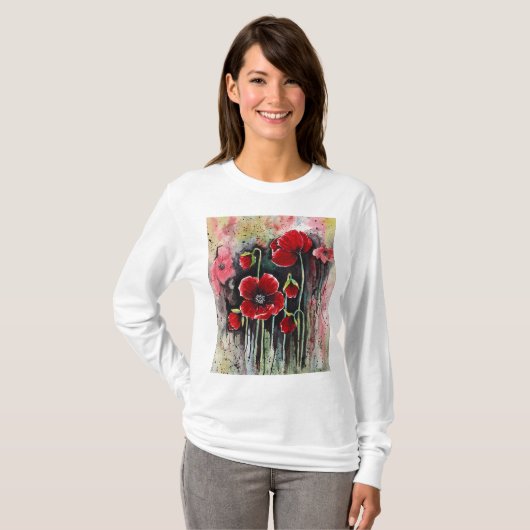 papaverbloemen in Waterverf T-shirt (Voorkant volledig)