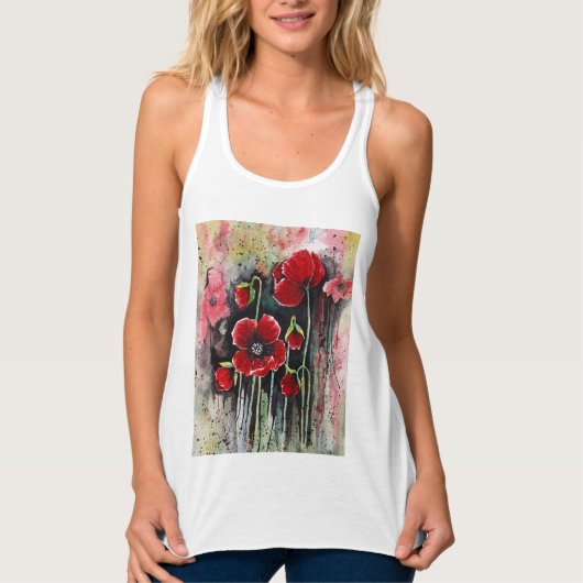 papaverbloemen in Waterverf Tanktop (Voorkant)